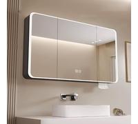 Armadietto da bagno con specchio a LED, montaggio a parete, con interruttore touch, contenitore per trucchi illuminato, design impermeabile ed elegante per bagni moderni