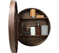 Armadietto da bagno con specchio a LED, rotondo, da parete, con interruttore Smart Touch, completamente assemblato, design in legno, 70 cm, finitura marrone