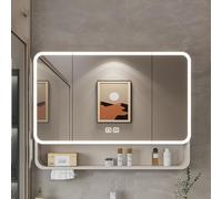 Armadietto da bagno con specchio cosmetico illuminato a LED con specchio antinebbia Smart Medicine - Armadietto da parete in alluminio con rack aperto e specchio HD