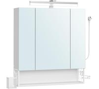 Armadietto da Bagno con Specchio e 3 Ante, Mobile a Parete, con Multipresa, Cest