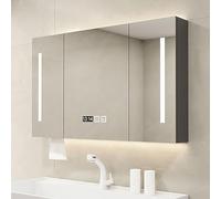 Armadietto da bagno con specchio e illuminazione a LED, anti-appannamento, design intelligente, luminosità regolabile, colore grigio, elegante e funzionale