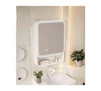 Armadietto da bagno con specchio e illuminazione a LED, multifunzione, con 3 ante da appendere, 70 cm, elegante specchio cosmetico per ottimizzare lo spazio