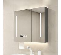 Armadietto da bagno con specchio e illuminazione a LED, tecnologia intelligente anti-appannamento, luminosità regolabile, colore grigio, moderno mobiletto da bagno con design salvaspazio.