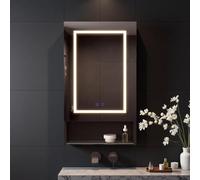 Armadietto da bagno con specchio e illuminazione, porta semplice, 70 x 50 x 14 cm, armadietto a specchio con ripiano regolabile, temperatura del colore regolabile, interruttore con sensore touch
