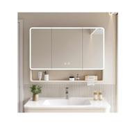 Armadietto da bagno con specchio e luci LED, con doppia anta a specchio, funzione anti-appannamento, design a parete, 40 cm