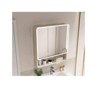 Armadietto da bagno con specchio e luci LED, con doppia anta a specchio, funzione anti-appannamento, design a parete, 40 cm