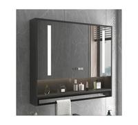 Armadietto da bagno con specchio grigio con porta asciugamani a griglia aperta, interruttore touch, 70 x 75 x 12 cm, contenitore moderno per medicine per bagni eleganti