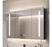 Armadietto da bagno con specchio illuminato a LED con luce a 3 colori, anti-appannamento, display per tempo e temperatura, 100 x 13 x 70 cm