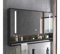 Armadietto da bagno con specchio illuminato a LED, con pulsante antiappannamento, specchio per trucco, nero, 70 x 12 x 75 cm, elegante e funzionale essenziale per il bagno