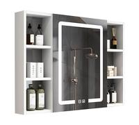 Armadietto da bagno con specchio illuminato, dimmerabile, 90 x 68 cm, porta sinistra, senza cornice, elegante finitura bianca, perfetto per bagni moderni, soluzione salvaspazio