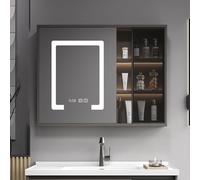 Armadietto da bagno con specchio intelligente con illuminazione a LED, funzione anti-appannamento e visualizzazione orario-temperatura, soluzione moderna per riporre oggetti a parete