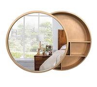 Armadietto da bagno con specchio rotondo in legno massello, con ante scorrevoli, funzionale per la medicina per un'elegante decorazione domestica, perfetto per soggiorno e bagno