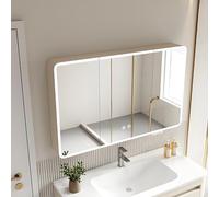 Armadietto da bagno illuminato a LED, con specchio HD, pulsante antiappannamento, elegante design salvaspazio (100 x 13 x 70 cm)