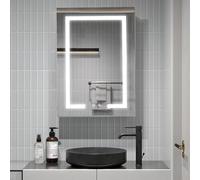 Armadietto da bagno illuminato a specchio con luci LED, presa rasoio, cuscinetto antiappannamento e sensore per case moderne