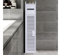 Armadietto da bagno impermeabile bianco con ante e ripiani autoportante alto e sottile laterale organizer per carta igienica armadio multiuso per riporre carta igienica libri shampoo