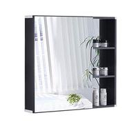 Armadietto da bagno in alluminio con specchio, con ripiani, colore nero, 40 x 13 x 68 cm, elegante armadietto a specchio da parete per WC e bagni