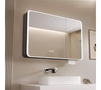 Armadietto da bagno in alluminio con specchio HD anti-appannamento e interruttore touch a parete, design moderno con foro per estratto, elegante finitura in lega.