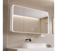 Armadietto da bagno in alluminio con specchio LED e luci, interruttore Smart Touch, antiappannamento, ripiano portaoggetti, soluzione elegante per organizzare il tuo spazio