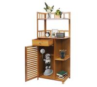 Armadietto da bagno in bambù, 50 x 30 x 121 cm, piccolo armadietto da bagno con anta lamellare, 2 scomparti aperti e cassetto, 4 ripiani per cucina, soggiorno, bagno