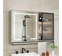 Armadietto da bagno intelligente con specchio con sensore touch, specchio da parete illuminato anti-appannamento, elegante contenitore per oggetti essenziali da bagno