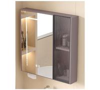 Armadietto da bagno moderno con illuminazione a LED, con pulsante antiappannamento, montaggio a parete, organizer per trucchi (grigio)