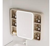 Armadietto da bagno moderno con specchio a parete con luce LED, controllo Smart Touch, anti-appannamento, dimmer e ampio spazio di archiviazione, elegante organizer per il tuo bagno.