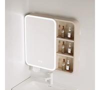 Armadietto da bagno moderno con specchio da parete con luce a LED, controllo touch intelligente, anti-appannamento, dimmerabile, ampio spazio di archiviazione, design elegante per cosmetici e oggetti