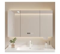 Armadietto da bagno moderno con specchio da parete con vano portaoggetti, dimmerabile, con luce LED antinebbia, elegante, 118,1 x 70,1 cm, ideale per soluzioni salvaspazio.