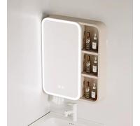 Armadietto da bagno moderno da appendere con luce LED, specchio intelligente per il trucco, interruttore touch, antiappannamento, dimmerabile, spazioso, design elegante per l'organizzazione del bagno