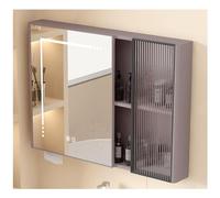 Armadietto da bagno moderno grigio con luce LED illuminata Smart Medicine Cabinet per bagno montato a parete sopra il gabinetto di immagazzinaggio con pulsante antiappannamento Vanity Makeup