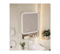 Armadietto da bagno multifunzionale a specchio con luce a LED a 3 ante, montaggio a parete, beige, 50 cm, elegante soluzione per riporre gli oggetti