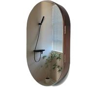 Armadietto da Bagno Ovale con Specchio per Bagno Armadietto in Legno massello con Specchio cosmetico Camera da Letto di casa Soggiornoa Muro Parete con Anta Singola,N(Color:Noce)
