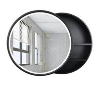 Armadietto da bagno rotondo con specchio da parete in legno massello illuminato a LED, 70 cm, elegante soluzione di archiviazione in marrone, perfetto per spazi moderni