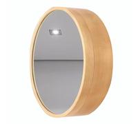 Armadietto da bagno rotondo con specchio, montaggio a parete, illuminato, diametro 50/60/70 cm, finitura in legno, design moderno