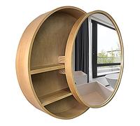 Armadietto da bagno rotondo in legno con specchio, mensole nascoste da parete, elegante e salvaspazio per un'elegante decorazione della casa