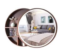 Armadietto da bagno rustico in legno con specchio rotondo 50 60 70 cm colore noce elegante soluzione di archiviazione per arredamento bagno elegante.