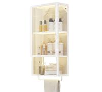 Armadietto da bagno salvaspazio da parete con barra porta asciugamani, senza trapano, ripiano versatile per lavanderia, cucina e shampoo, elegante armadietto per medicine e toeletta