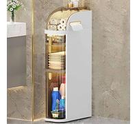 Armadietto da bagno sottile a 4 ripiani, alto e stretto, con grandi cassetti in plastica e rotelle per l'organizzazione della carta igienica e degli oggetti essenziali