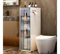 Armadietto da bagno sottile a 4 ripiani con scatola per fazzoletti e ruote, cassetto estraibile per piccoli spazi, soluzione ideale per aree compatte