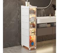 Armadietto da bagno sottile ad alta capacità con cassetti in plastica trasparente, armadio a pavimento stretto su ruote, design alto e sottile per soluzioni salvaspazio