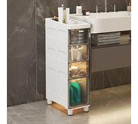 Armadietto da bagno sottile ad alta capacità con cassetti trasparenti Armadio a pavimento stretto su ruote, organizer alto e compatto per piccoli spazi