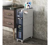 Armadietto da bagno sottile con 5 cassetti, robusto e stretto con cassetti trasparenti, ideale per piccoli spazi, include ruote per una facile mobilità, perfetto per carta igienica e oggetti