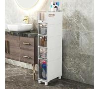 Armadietto da bagno stretto, a torre sottile, con cassetti e ruote trasparenti, robusto comò stretto per bagno, camera da letto, ingresso, nessun montaggio richiesto