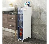 Armadietto da bagno stretto, a torre sottile, con cassetti e ruote trasparenti, robusto comò stretto per bagno, camera da letto, ingresso, nessun montaggio richiesto