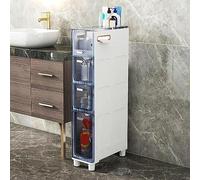 Armadietto da bagno stretto, armadio sottile per WC con cassetti e ruote trasparenti, robusto comò stretto per bagno, camera da letto, ingresso, nessun montaggio
