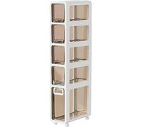 Armadietto da bagno stretto con 4 cassetti e rotelle, elegante torre portaoggetti angolare per lo spazio organizzato del bagno, comò verticale di grande capacità