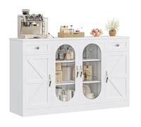 Armadietto da buffet da 139,7 cm, grande bar con cassetto e ripiani, 3 ampi ripiani dietro ante in vetro, credenza, mobiletto moderno per cucina, sala da pranzo, soggiorno, bianco