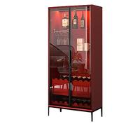 Armadietto da buffet moderno in legno con ante in vetro e illuminazione a LED, organizer da cucina con portabottiglie e cassetti