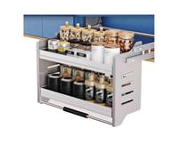 Armadietto da cucina a 2 ripiani con sollevatore estraibile per condimenti - Cestino alto con porta aperta per casa, bar e caffè (500 mm)