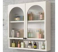 Armadietto da cucina a 3 ripiani da parete con doppie ante e ripiani aperti, versatile portaoggetti da parete per uso in farmacia bagno e cucina.